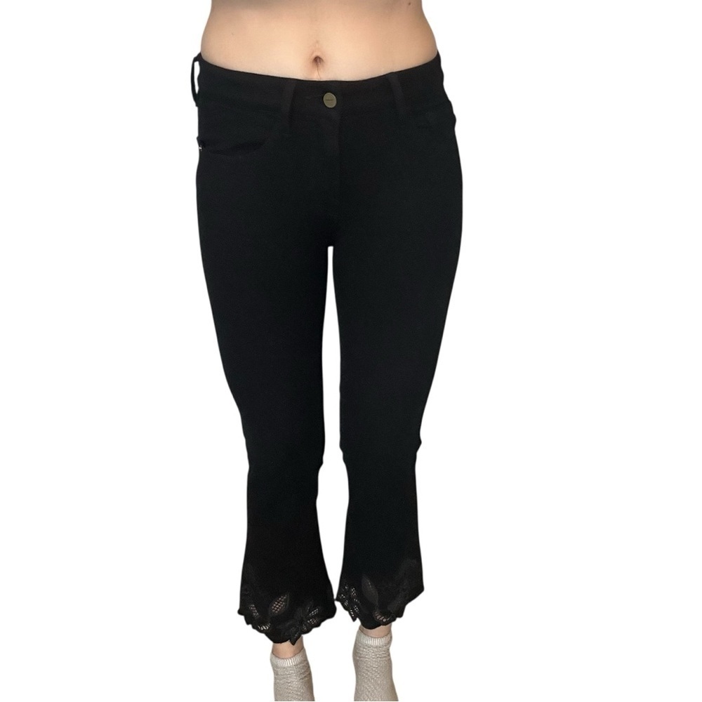 Frame Denim Jeans Le Crop Mini Boot Black Floral Cuff Size 26
